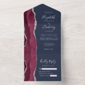 Burgundy Zilver Agaat Navy Blauwe Trouw All In One Uitnodiging (Binnen)