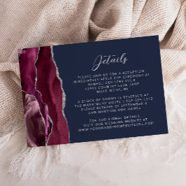 Burgundy Zilver Agaat Navy Blauwe Trouwdetails Informatiekaartje