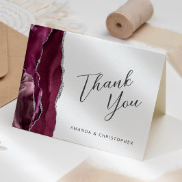 Burgundy Zilver Agate Script Trouw Dank Je Kaart