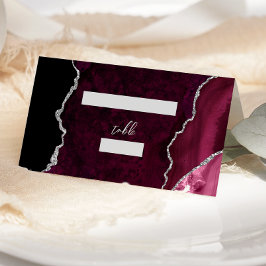 Burgundy Zilver Agate Script Trouwtafelkaart Plaatskaartje