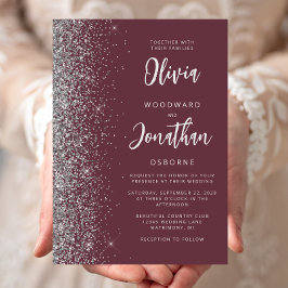 Burgundy Zilver Glitter Calligraphy Bruiloft Kaart