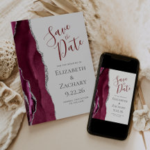 Burgundy Zilver Lichtgrijs Foto Save the Date