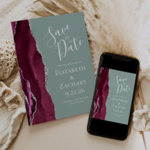 Burgundy Zilver Salie Groen Foto Save the Date