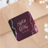 Burgundy Zilveren Agaat Schrift Bruiloft Vierkante Sticker