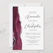 Burgundy Zilveren Agaat Script Bruiloft Kaart (Voorkant)