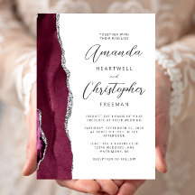 Burgundy Zilveren Agaat Script Bruiloft