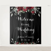 Burgundy Zilveren Eucalyptus Welkom Op Onze Bruilo Wandkleed (Voorkant)