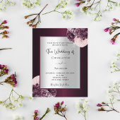 Burgundy zilveren floral budget huwelijksuitnodigi flyer