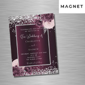 Burgundy zilveren florale elegante luxueuze bruilo magnetische uitnodiging