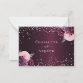 Burgundy zilveren florale glitter bruiloft RSVP Notitiekaartje (Achterkant)