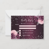 Burgundy zilveren florale glitter bruiloft RSVP Notitiekaartje (Voorkant)