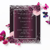 Burgundy zilveren florals begroet huwelijksuitnodi