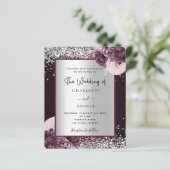 Burgundy zilveren florals begroet huwelijksuitnodi (Staand voorkant)