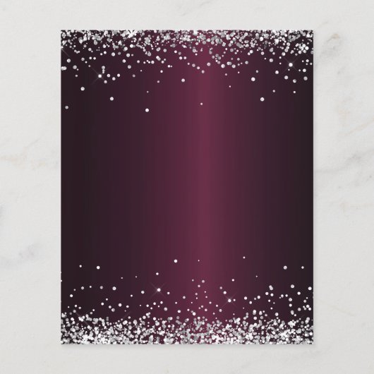 Burgundy zilveren florals begroet huwelijksuitnodi flyer (Achterkant)