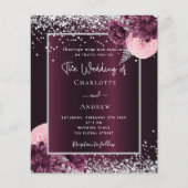 Burgundy zilveren florals begroet huwelijksuitnodi flyer (Voorkant)