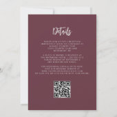 Burgundy Zilveren Glitter Script QR Code Trouwkaar Kaart (Achterkant)