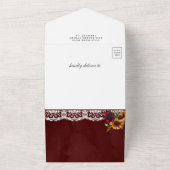 Burgundy Zonnebloemen Metselwerk Pot Rode QR Code  All In One Uitnodiging (Buitenkant)