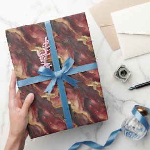 Burgundy, Zwart & Goud Marmer Cadeaupapier