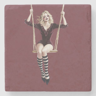Burgundy Zwart Wit Circus Swing Blond Dame Stenen Onderzetter