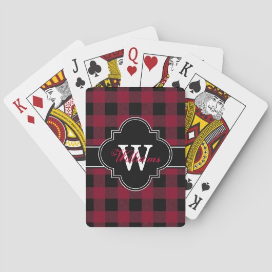 Burgundy Zwarte Buffalo Check Plaid 1IQN Speelkaarten (Achterkant)