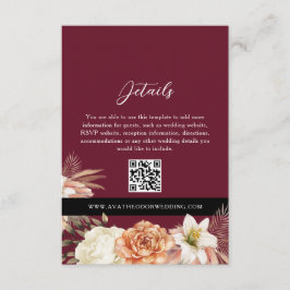 Burgundy Zwarte Huwelijksdetails QR Kaart