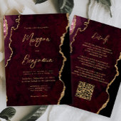Burgundyrode Agaat Script QR Code Huwelijk Kaart