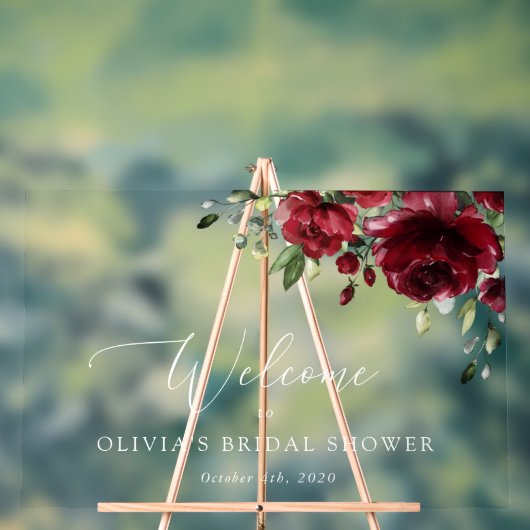 Burgundyrode Bloemen, Boho, Bruiloft Feestelijke O Acryl Bord (Neutraal)