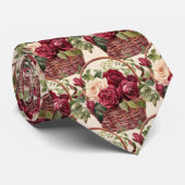 Burgundyrode rozen ivoorkleurig aquarel bloemmotie stropdas (Opgerold)