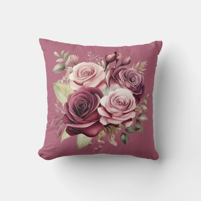 Burgundyrode rozen klassiek bloemmotief  kussen (Voorkant)