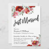 Burgundyrood bloemtypografie Net getrouwd Kaart (Voorkant)