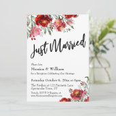 Burgundyrood bloemtypografie Net getrouwd Kaart (Staand voorkant)