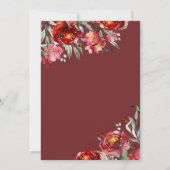 Burgundyrood bloemtypografie Net getrouwd Kaart (Achterkant)