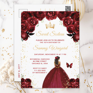 Burgundyrood donkere huid prinses Sweet Sixteen Briefkaart