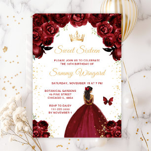Burgundyrood donkere huid prinses Sweet Sixteen Kaart