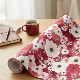 Burgundyrood en Blush Anemone Bloemen Cadeaupapier