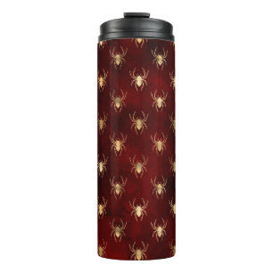 Burgundyrood en goud Grunge Spinnenpatroon Thermosbeker