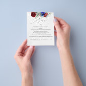 Burgundyrood en Navyblauw Trouwmenu Flyer (Hand)
