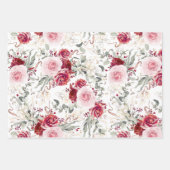 Burgundyrood en roze bloem botanische elegant inpakpapier vel (Voorkant 3)