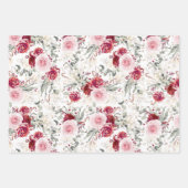 Burgundyrood en roze bloemrijke botanische elegant inpakpapier vel (Voorkant 2)