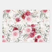 Burgundyrood en roze bloemrijke botanische elegant inpakpapier vel (Voorkant)