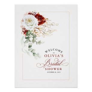 Burgundyrood en wit chic bruiloftsshower welkom perfect poster