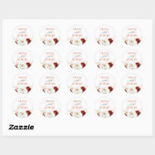 Burgundyrood en wit modern bloemendesign boho brui ronde sticker (Vel)