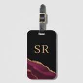 Burgundyrood goud agaat geode monogram bagagelabel (Voorkant (verticaal))
