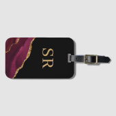 Burgundyrood goud agaat geode monogram bagagelabel (Voorkant (horizontaal))