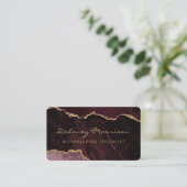 Burgundyrood Goud Agate Microblading Afgerond Visitekaartje (Staand voorkant)