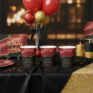 Burgundyrood Goud Glitter Abstract Waterverf Papieren Bekers