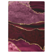Burgundyrood & Goud Glitter Marmer Agate Monogram Klembord (Achterkant)