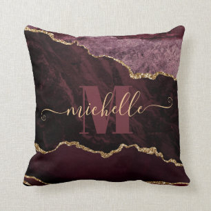 Burgundyrood & Goud Nep Glitter Marmer Agaat Kussen