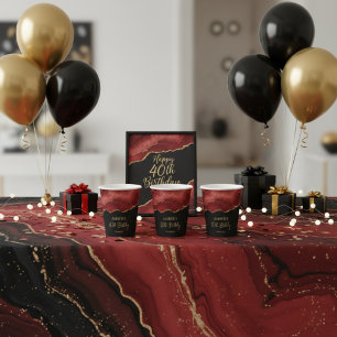 Burgundyrood Gouden Glitter Abstract Waterverf Papieren Bekers