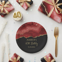Burgundyrood Gouden Glitter Abstract Waterverf Papieren Bordje